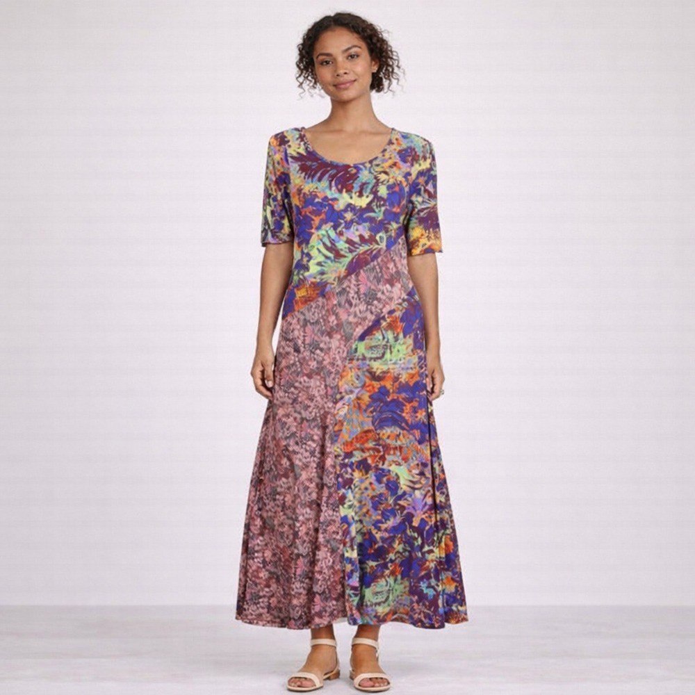 Soft Surroundings Womens Mixed Floral Abstract Maxi Dress Multicolor Small